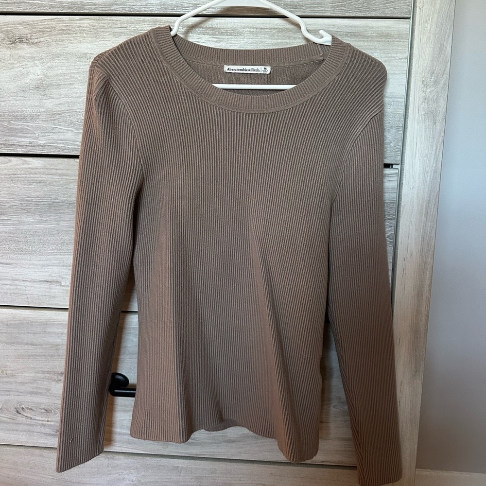 Abercrombie & Fitch Ribbed Crewneck Top - Taupe Brown
